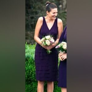 Deep Purple Sleeveless V-Neck Cocktail Dress Tiered Skirt, Wedding Guest| Size 8